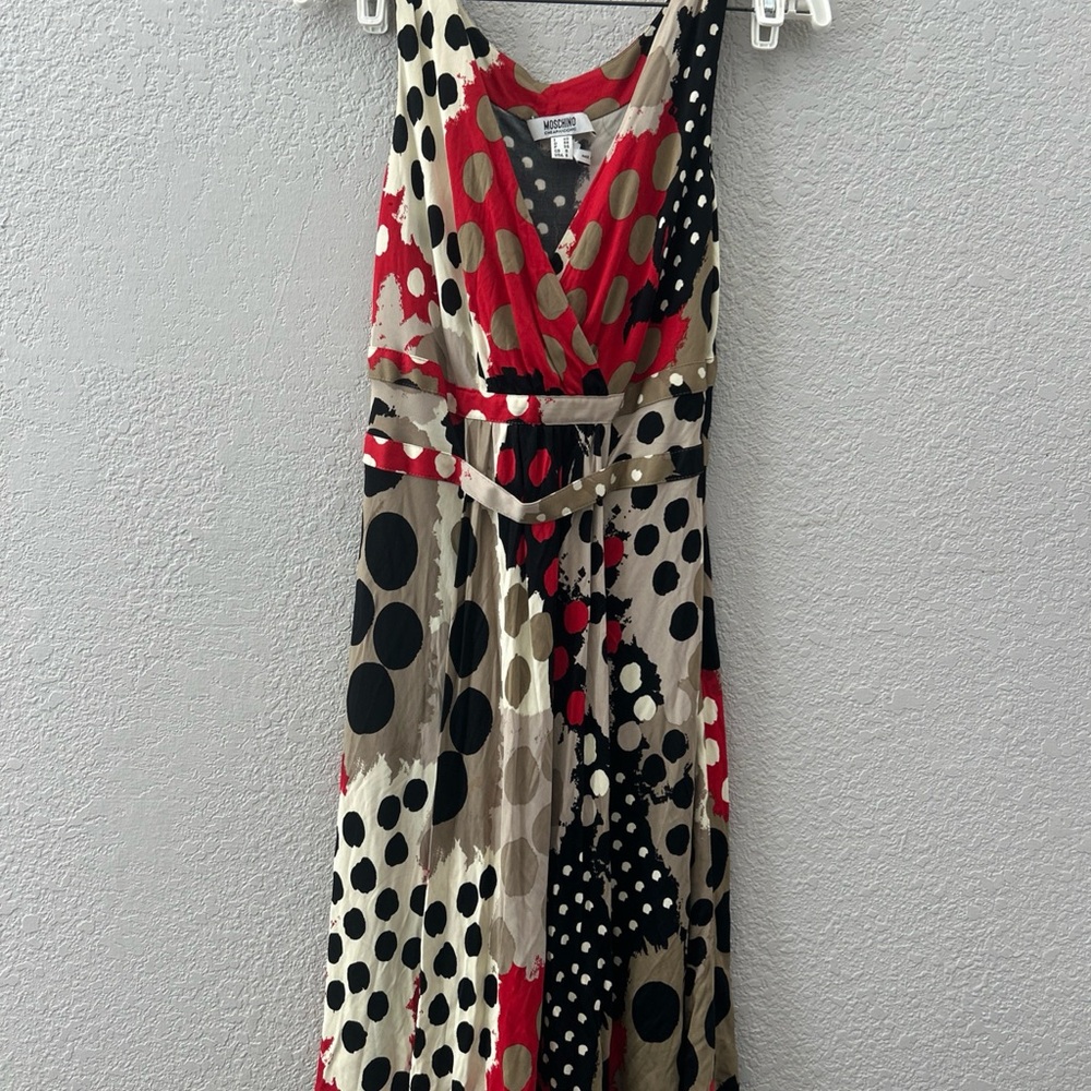 MOSCHINO Cheap & Chic Knit Dress 6 Faux Wrap Abstract Polka Dot Made In Italy